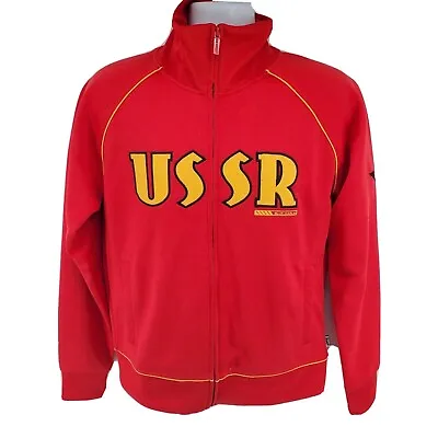 USSR Blue Marlin Soviet Union Track Varsity Jacket Size M Red Russia Olympics • $86.69