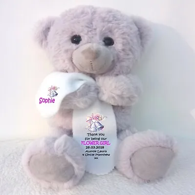 £11.99 • Buy Personalised Grey Teddy Bear With Blanket Flower Girl Bridesmaid Wedding Gifts