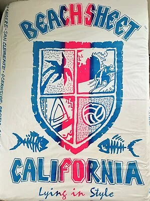 Vintage 80s 90s Beach Sheet California Surf Spots Neon Picnic Blanket 91x67” • $110
