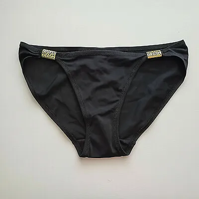MARIE MEILI NWT Black Bikini Bottom Gold Accent Size S • £12.53