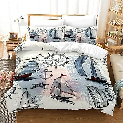 Fishing Boat Nautical Duvet Cover Pillowcase Set Single Double Bedding Set       • £41.98