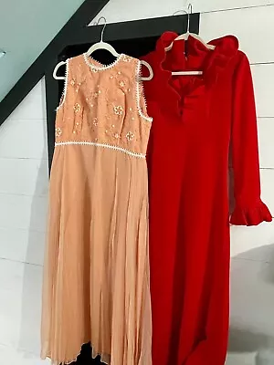 Vintage70s  Lot Of 2 Formal Party Maxi Dresses Red Peach Sz M • $19.99