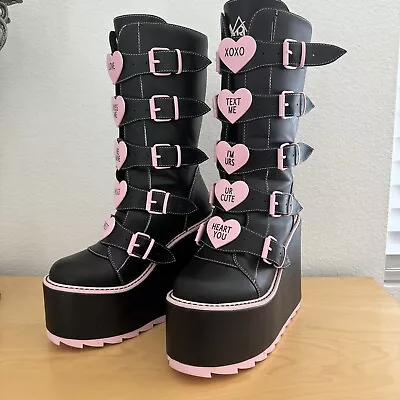 YRU Dune Conversation Heart Valentine Platform Shoes Pink Black Sz 9 • £132.07