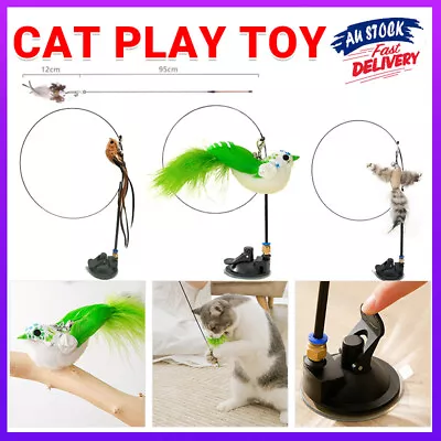 Cat Play Toy Simulation Birds Teaser Wand Interactive Stick With Suction Cup AU • $13.32