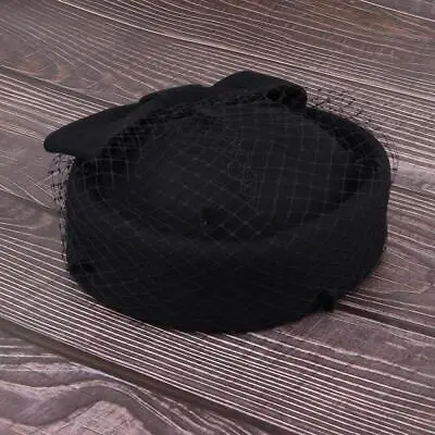 £17.71 • Buy Vintage Wool Pillbox Hat With Bow  Fascinator Wedding Headpiece - Black, As