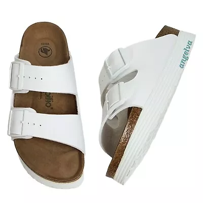 Birkenstock Papillio Arizona Grooved Vegan Slide Platform Sandals 2 Straps White • $89.57