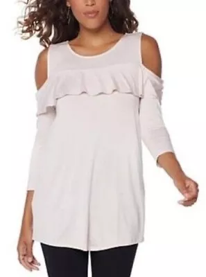 LYSSE Cold-Shoulder Ruffle Top Tunic Shirt Missy LIGHT PINK NEW 555-033 SMALL • $9.97