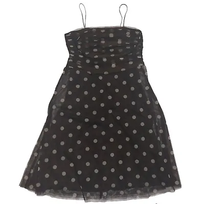 ELIZA J Dress Womens 16 XL Brown & White Polka Dot A Line Midi Spaghetti Strap • £11.49