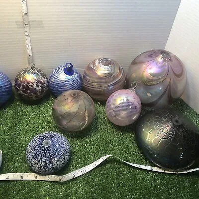 Large Lot Of 10 Art Blown Glass 4 Ornament Balls/6 Oil Lamps (Mt St Helen +) • $89.99