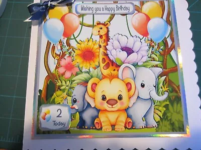 New Handmade Cute Baby Animal Themed 2nd Birthday Card Size 8''x8'' • £2.25