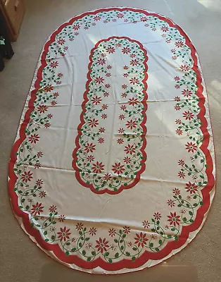 Vtg Christmas Tablecloth 60x100 Oval • $20