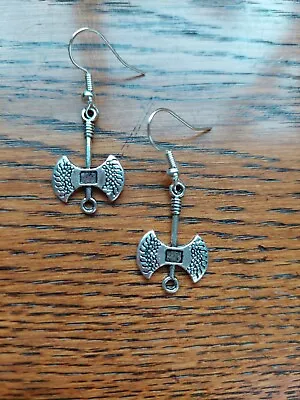 £2.25 • Buy Tibetan Silver Axe Dangle Earrings Viking Silver Plated Posts