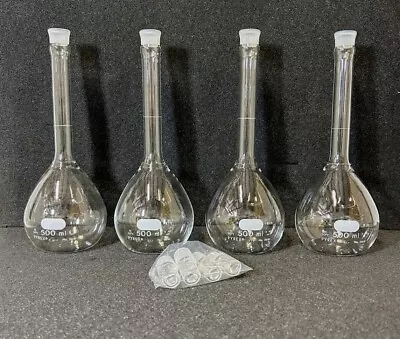 (4) CORNING PYREX Glass 500mL TC Volumetric Flask #19 Stopper Glass • $85