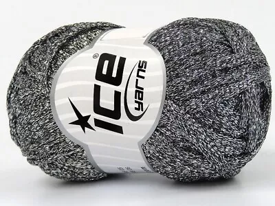 Ice HALLEY Yarn #80550 SILVER BLACK BRIGHT METALLIC SPARKLING RIBBON 100% Lurex • $12.99