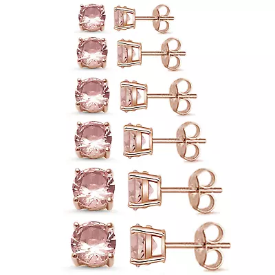 Rose Gold Plated Morganite Casting Round Stud Earrings Push Back .925 Sterling  • $9.10