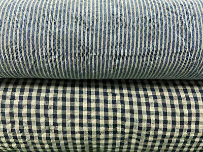 100% Cotton Colourwoven Seersucker Cotton By 1/2M* Pin Stripe Gingham Check Blue • £4.20