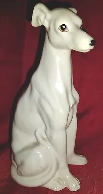 Vintage Whippet Japan Mark Ceramic White Dog Glossy Glaze Hand Painted Features  • $61.99