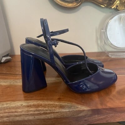 $32 • Buy ZARA Blue Patent Mary Jane Pumps 39 NWOT