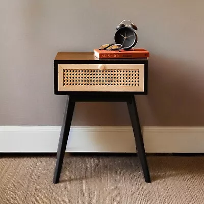 Bedside Tables With 1 Drawer Black Legs Side Table Bedroom Furniture Cane Detail • £34.99