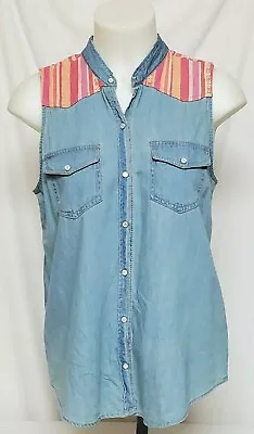 Mudd Pearl Snap Sleeveless Shirt Women's Size L Distressed Collar NWT • $16.99