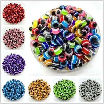 $2.59 • Buy 50pcs Evil Eye Beads Round Stripe Spacer Beads For Jewelry Making DIY Charms