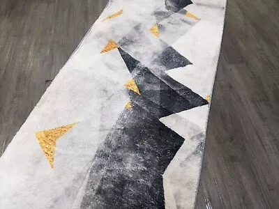 Super Soft Quality Hallway Runner Anti-slip White Grey Yellow Abstract 67cm Wide • $114.95