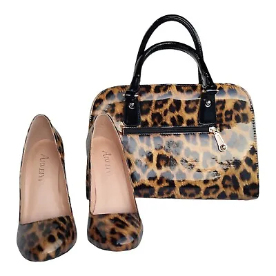 Leopard Print Patent Leather High Heels 7 & Matching Hand Bag Purse & Shoe Set • $42