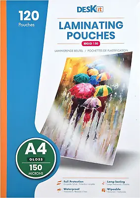 Deskit Laminating Pouches A4 Gloss 120 Sheets 150 Microns - Clear And Durable • £12.77