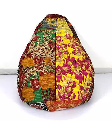 Handmade Vintage Cotton Kantha Floral Bohemian Bean Bag Stool Indian Chair • $49.99