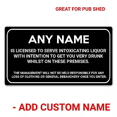 Personalised Pub Bar Shed Licensee Sign Home Gift Man Cave Shed BBQ Garden Party • £4.99