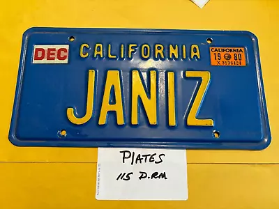 Vintage California Blue & Yellow License Plate -Personalized  JANIZ  With Tags • $39.95