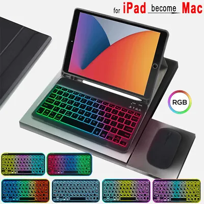 £10.79 • Buy Smart Case With RGB Backlit Keyboard Mouse For IPad 5/6/7/8/9th Gen/Air 4/Pro 11