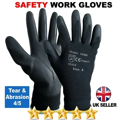 £5.99 • Buy 24 Pairs New Black Pu Coated Work Gloves Builders Mechanic Construction Grip Xl