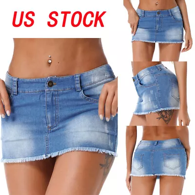 US Womens Denim Skirt Mini Pencil Jean Skirts Stretch Casual Bodycon Mini Skirts • $6.99