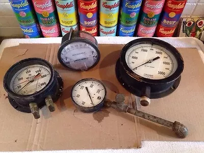 (4) Vintage Antique Pressure Gauges USG Weiss Crosby Magnehelic Steampunk Art • $195