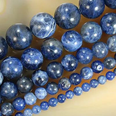 Natural Blue Sodalite Round Beads 15.5  4mm 6mm 8mm 10mm 12mm Pick Size • $5.98