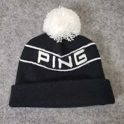 Vintage Ping Golf Beanie Pom Black Knit Winter Acrylic Fiber Stocking Made/USA • $19.99