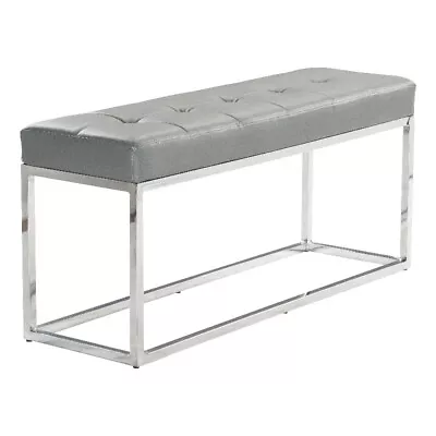 Plata Import Reign Tufted Metal Bench In Gray Faux Leather • $136.99