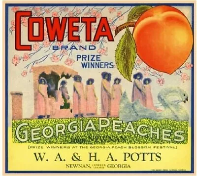 Coweta Brand Peach Newnan Georgia Retro Vintage Fruit Crate Label Art Print • $12.50