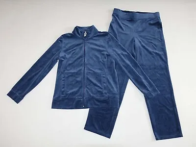 Talbots Women's Velvet Pant Jacket Track Set Size Medium NWT Blue 30  Inseam M • $58.99