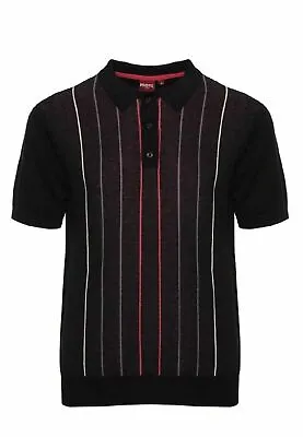 Mens Merc London Knitted Stripe Cotton Polo Shirt Stirling - Black • £59.99