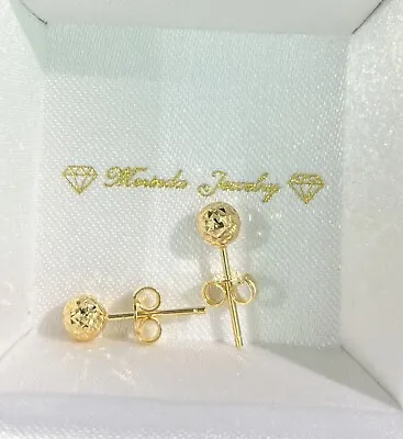18k Solid Yellow Gold Unisex Kid And Adult Shiny Ball 5mm Stud Earrings. • £117.98