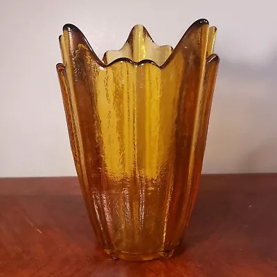 Rare Mid-Century MCM Viking Glass Stretched Lotus Amber Gold Vase • $35