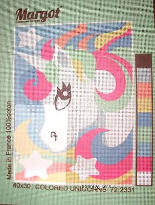 NEEDLEPOINT CANVAS UNICORN Cartoon By Margot • $24.99