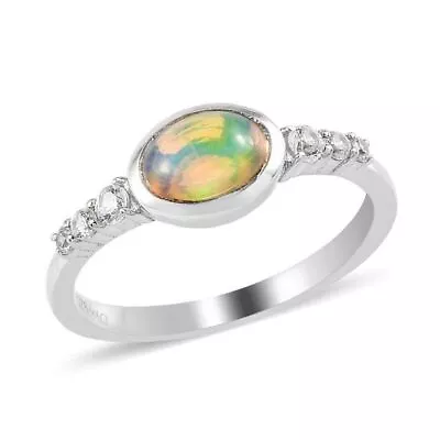 925 Sterling Silver Claw-Set Opal Ring With Lab Created Diamond Wedding Ring's • $213.24