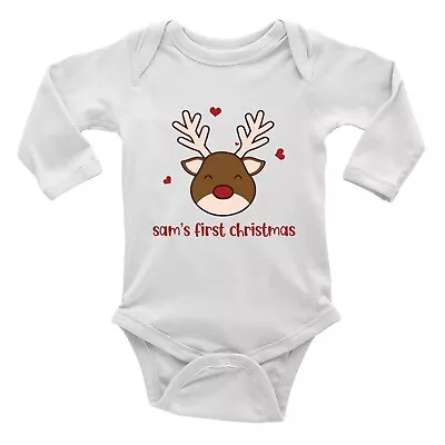 Personalised First Christmas Xmas Red Long Sleeve Baby Grow Vest Bodysuit Gift • £5.99