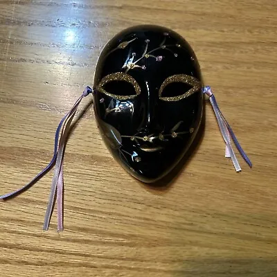 Venetian Clown Mask Mardi Gras Mini Decor Wall Hanging Black Glitter 4 1/2” • $12