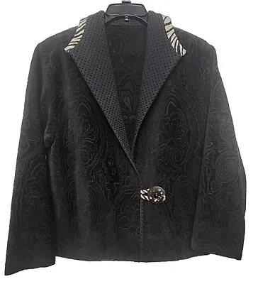 L. O'Neill Design Size Medium Tapestry Jacket Black Pockets Bracelet Sleeves • $18.90