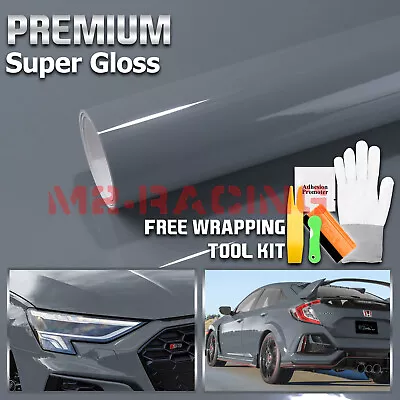 High Gloss Dark Nardo Gray Car Vinyl Wrap Sticker Decal Sheet Film Air Release • $10