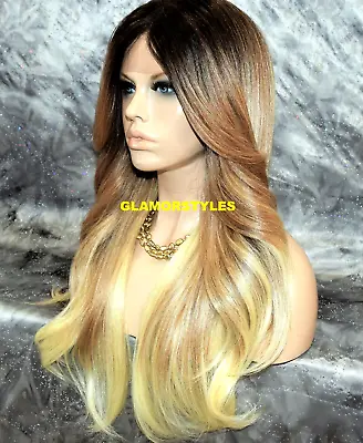 Free Part Lace Front Full Wig Long Layered Ombre Bronw Blonde Mix Heat Ok Nwt • $79.95